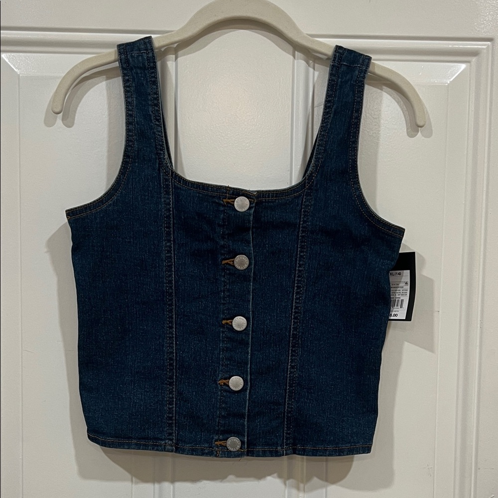 art class Indigo Denim button-up Crop Tank